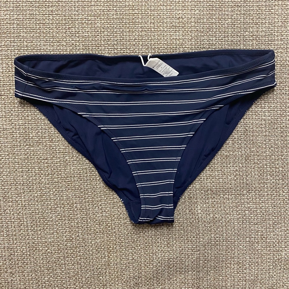Athleta Piha Bikini Bottom, Blue White French Stripe, Size M